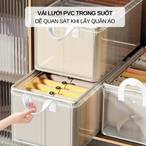 Hộp Đựng Quần Áo Gấp Gọn Khung Thép ECO Chất Liệu Vải Lưới PVC Trong Suốt Sắp Xếp Nhà Cửa Gọn Gàng