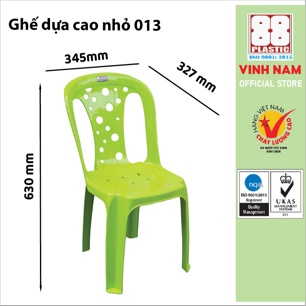Ghế Dựa Cao Vinh Nam Plastic Size Lớn Và Nhỏ Ghế Nhựa Cao Cứng Cáp Lưng Có Lỗ Thoáng Khí Mã 011 013