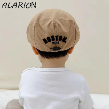 Mũ lưỡi trai trẻ em ALARION, Mũ nồi thêu chữ phong cách Hàn Quốc, Mũ lưỡi trai trẻ em có dây rút Harajuku cổ điển C Mũ lưỡi trai trẻ em