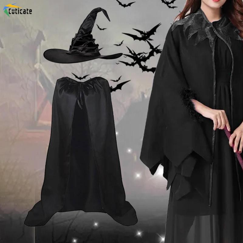 Bộ áo choàng và mũ phù thủy Halloween mềm mại cho các lễ hội biểu diễn sân khấu câu lạc bộ