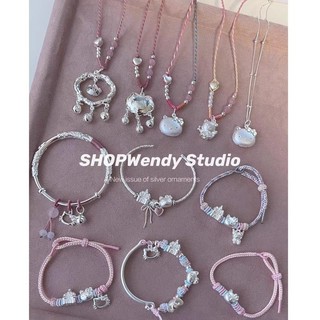Hellokitty Sterling Bạc bện hồng dịu dàng Vòng tay trái tim cô gái
