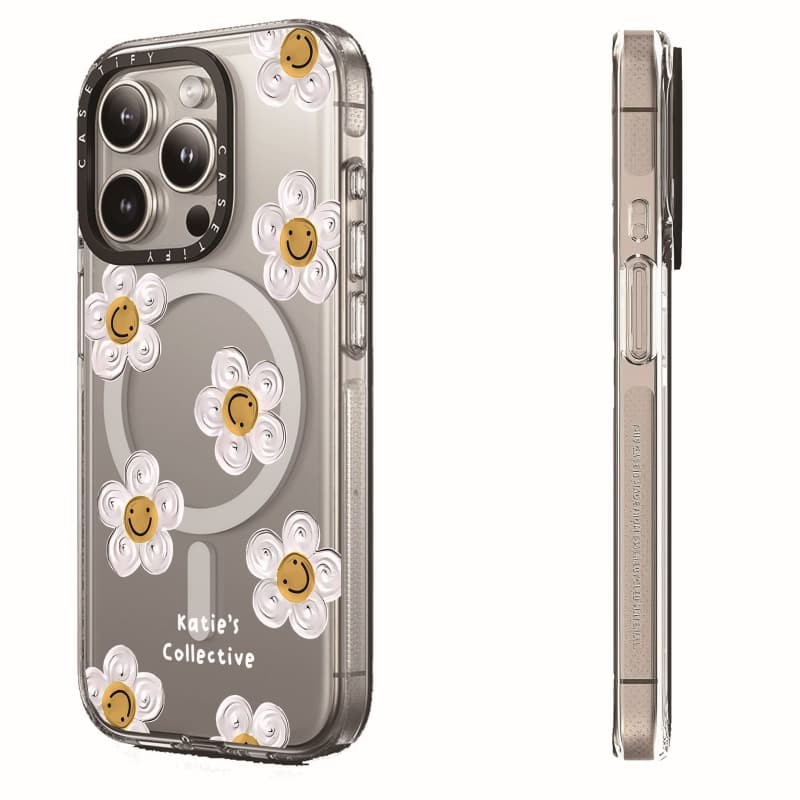 CASETiFY X Katie 's Collective Daisy Case Impact Clear Magnetic Hút Case cho iPhone 16 / 15 / 14 / 13 Pro Max | Mặt sau Acrylic bảo vệ quân sự với bao bì cao cấp