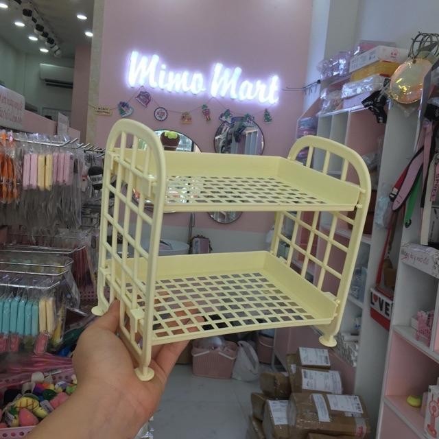 kệ nhựa mini 2 tầng để đồ gọn gàng, khay nhựa 2 tầng haki đựng đồ tiện ...