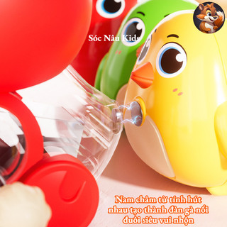 Đồ Chơi Vặn Cót Gà Mẹ Và Gà Con Nối Đuôi Nhau Vui Nhộn, Đàn Gà Từ Tính Giúp Bé Tập Bò