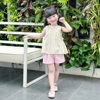 Set Bộ Hè Hoa Nhí Nhún Eo Cho Bé Gái Chất Thô Lụa 8-26kg