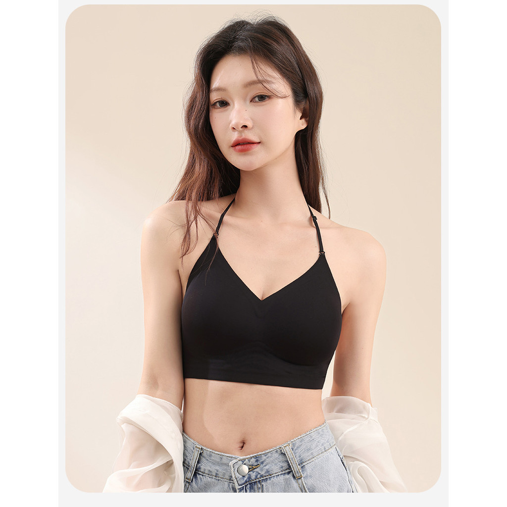 Mùa Hè Dây Cổ Sling Đẹp Lưng Quần Lót Nữ Nhỏ Ngực Tập Hợp Hình Chữ u Vô Hình Liền Mạch Áo Ngực