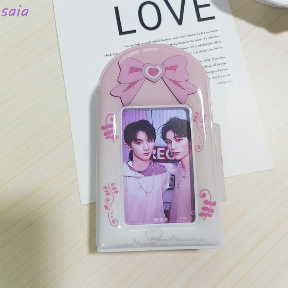 SAIA Photocard Binder, Love Bow PVC Card Album, với 16 trang bên trong Gấu hồng 3 Inch Mini Idol Card Collect Book