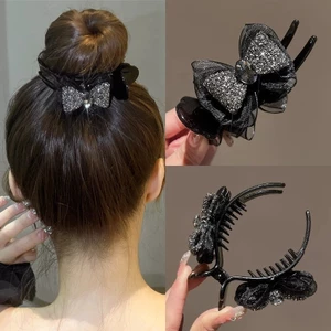✪Kẹp tóc búi nơ đá rhinestone cao cấp cho phụ nữ, kẹp tóc đuôi ngựa phía sau đầu, phụ kiện tóc mới 2024 K0KB