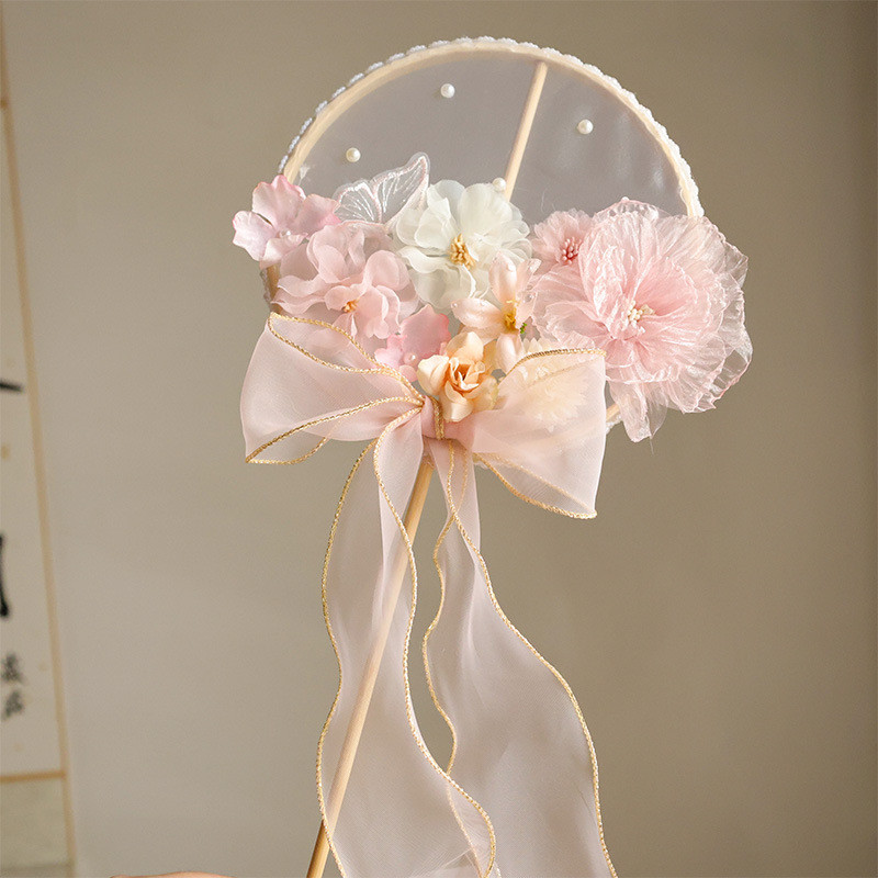 Cyinyp Tay Cầm Dài Trung Quốc Quạt Tròn Vải Hoa Bướm Cô Dâu Đồ Dùng Cưới Đạo Cụ Chụp Ảnh Trang Trí Nhà Cửa Ornamen Glory