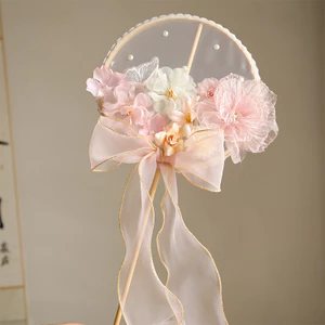 Cyinyp Tay Cầm Dài Trung Quốc Quạt Tròn Vải Hoa Bướm Cô Dâu Đồ Dùng Cưới Đạo Cụ Chụp Ảnh Trang Trí Nhà Cửa Ornamen Glory