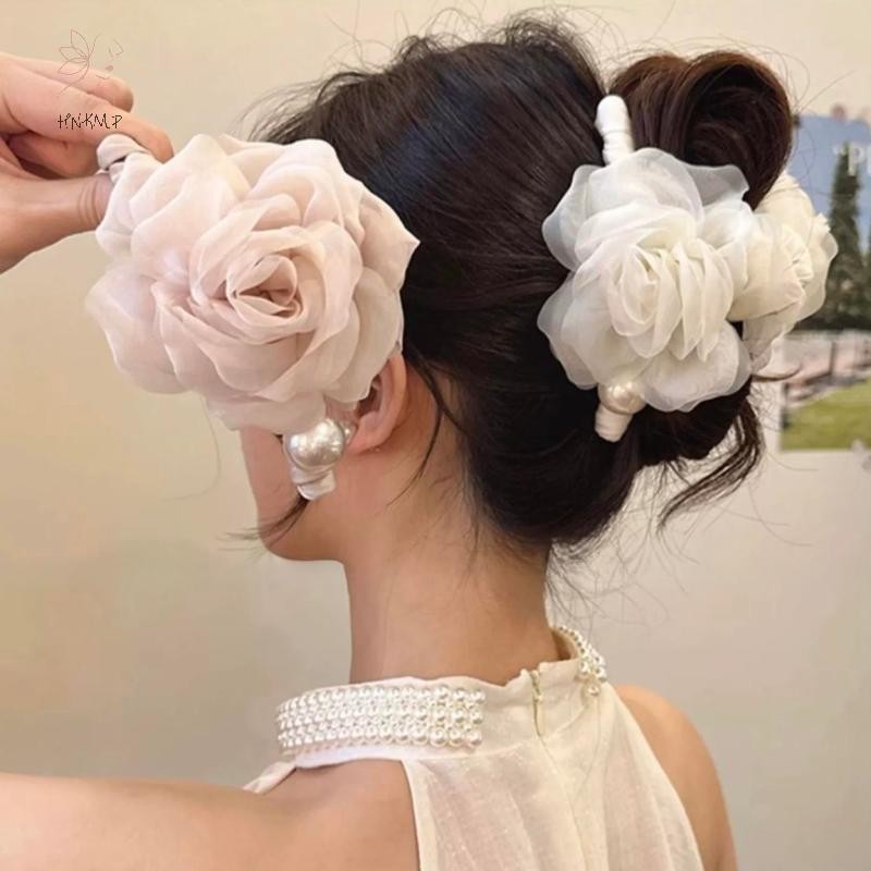 HNKMP Thanh Lịch Tinh Tế Lưới Vải Lớn Hoa Hồng Cho Nữ Cô Gái Giả Ngọc Trai Hoa Kẹp Phụ Kiện Tóc.