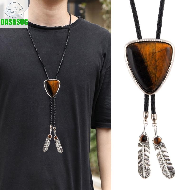 Dasbsug Nam Nữ Vintage Bolo Tie Tây Bò Tam Giác Đá Mặt Dây Chuyền Vòng Cổ