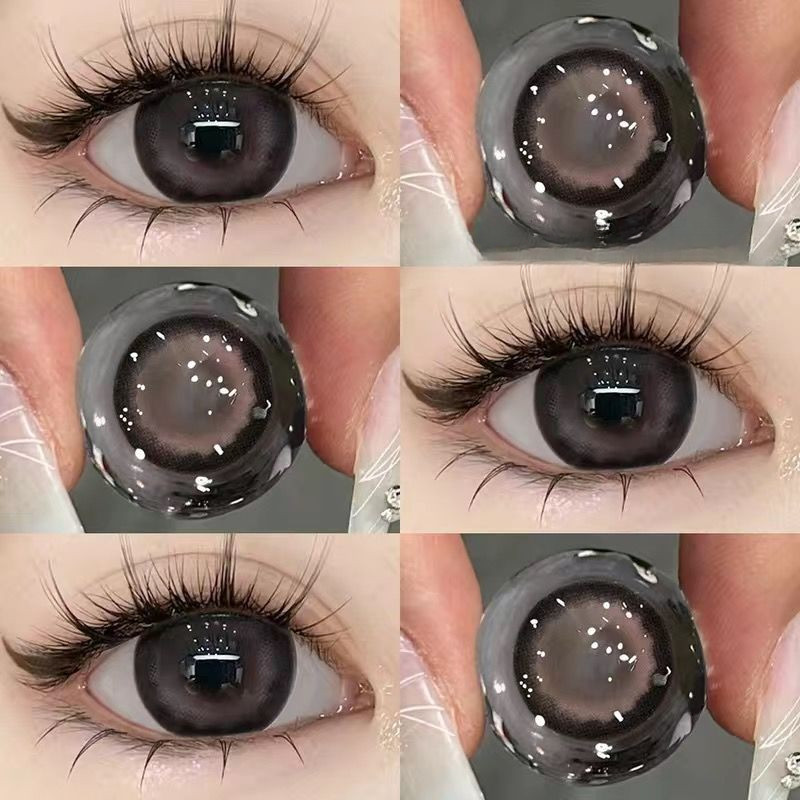 Set 2 Kính Áp Tròng Màu Đen contact lenses 0 ~-8.00 black len 14.2mm lens cận lens nâu bean black 007