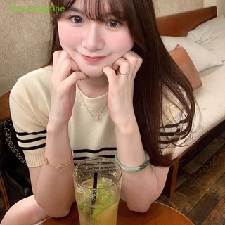 Onetimingfine Hàn Quốc Retro Sọc Cổ Tròn Tay Ngắn Dệt Kim Áo Thun Nữ VN