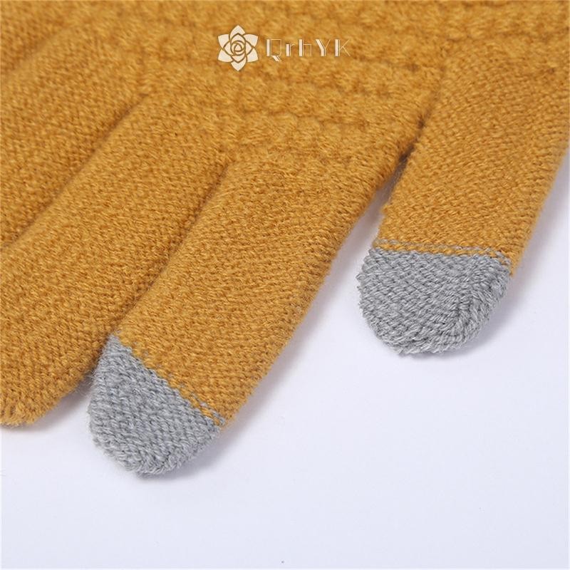 Qrhyk Găng Tay Màn Hình Cảm Ứng Mùa Đông Nam Nữ Ấm Áp Dày Co Giãn Đan Full Ngón Tay Găng Tay Mới
