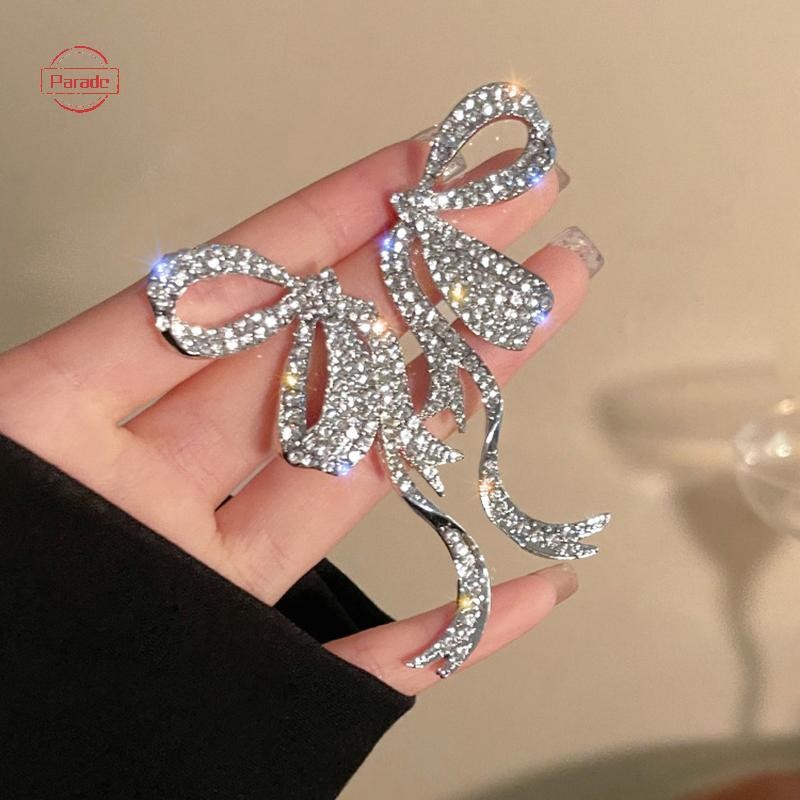 Diễu Hành 1 Full Kim Cương Giả Nơ Mặt Dây Chuyền Bông Tai Nữ Phóng Đại Thanh Lịch Nơ Dài sel Bông Tai Trang Sức VN