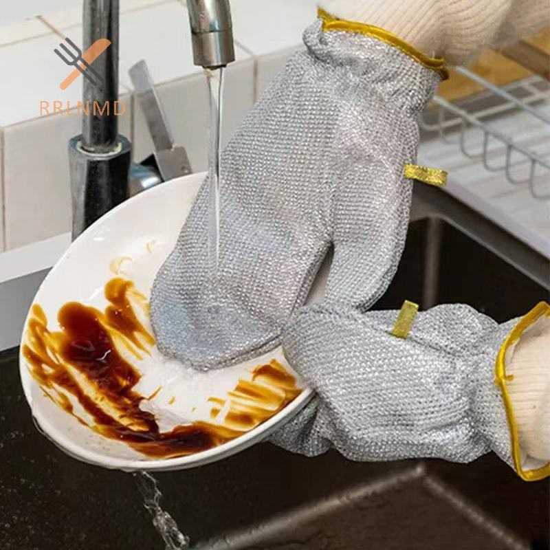 Rrlnmd Găng Tay Vệ Sinh Công Việc Nhà Dây Thép Bóng Rửa Bát Găng Tay Chống Thấm Nước Bàn Chải Bát Dầu Hiện Vật Vệ Sinh Hộ Gia Đình Găng Tay Bạc MỚI
