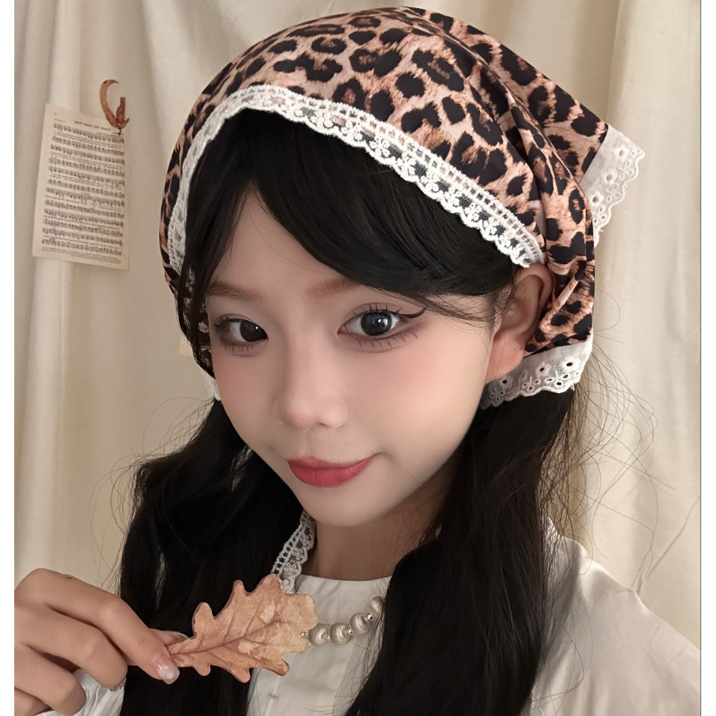 Khăn quàng cổ dài in họa tiết da báo đa năng - Vintage, Elegant, Silk Head Band - Dây đeo đầu khăn quàng cổ viền ren - DIY Belt Scarf Hairband Phụ kiện trang trí ba lô