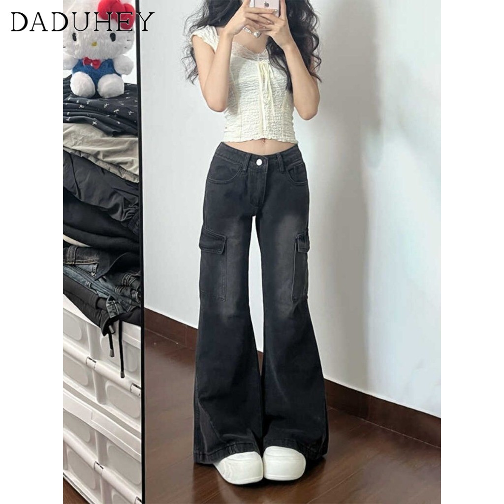 Ảnh DaDuHey New American Ins High Street Retro Micro Flared Jeans Niche High Waist Wide Leg Pants Large Size Trousers 2