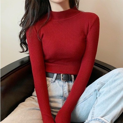 Áo giữ ấm áo mặc trong dệt kim cổ cao nửa cho nữ áo len thu đông cho nữ áo mặc ngoài