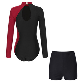 Yhong Nữ Tay Dài Choàng Cổ Màu Khối Lấp Lánh Kim Cương Giả Leotard Có Quần Short Cho Thể Dục Vũ Hình Trượt Băng
