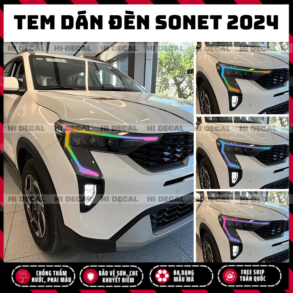Tem dán đèn Sonet 2024-2025, decal trang trí xe chống thấm nước, bền màu, chịu nhiệt tốt