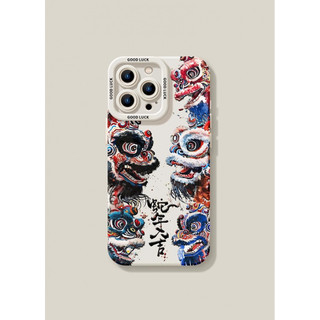 Ốp điện thoại sơn thời trang Lion Dance năm mới cho iPhone16 / 15 / 14 / 13 / MINI / 12 / 11 / Pro MAX / X / XS / XR / 7 / 8 / 6 Vỏ bảo vệ toàn diện bằng silicon lỏng chống sốc và chống rơi
