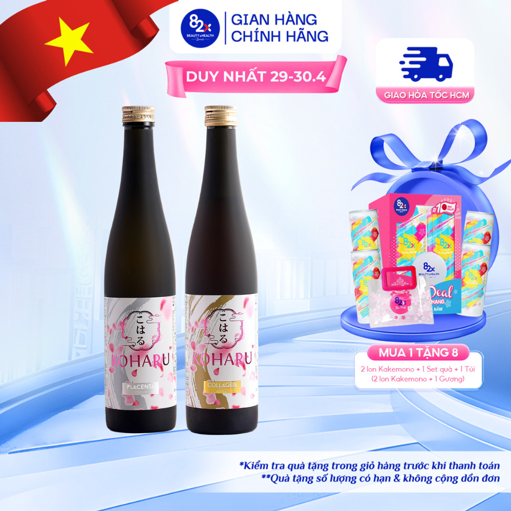 Ảnh Liệu Trình 2 Chai Nước Uống Đẹp Da 82X Koharu Placenta và Koharu Collagen Thon Gọn Vóc Dáng, Ngừa Lão Hoá 500ml/Chai 1