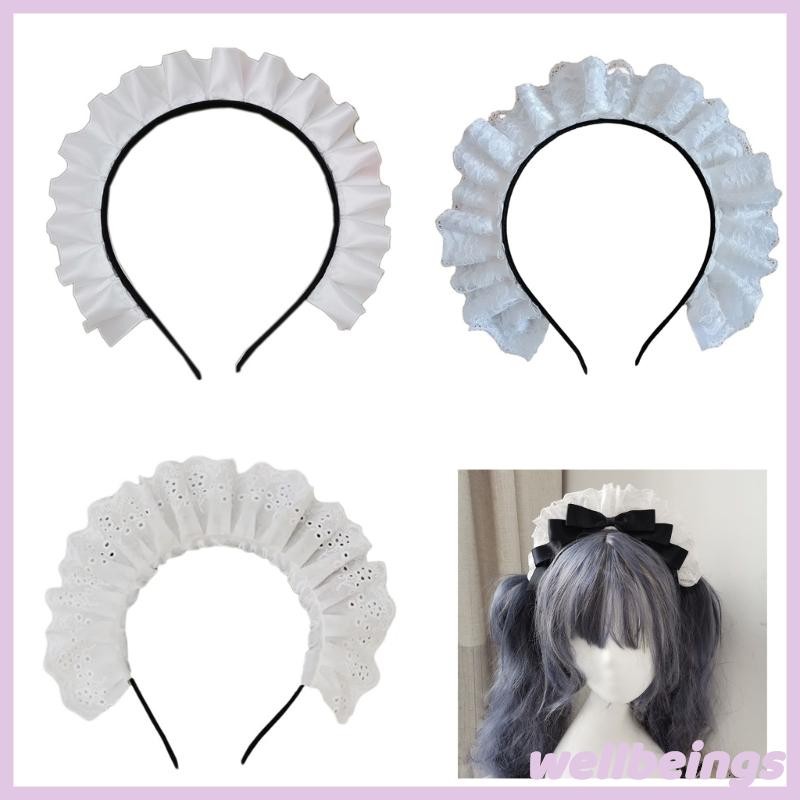Wellb Cosplay Maid Headbands Phong Cách Nhật Bản Vòng Tóc Có Ren Xếp Ly Cho Halloween