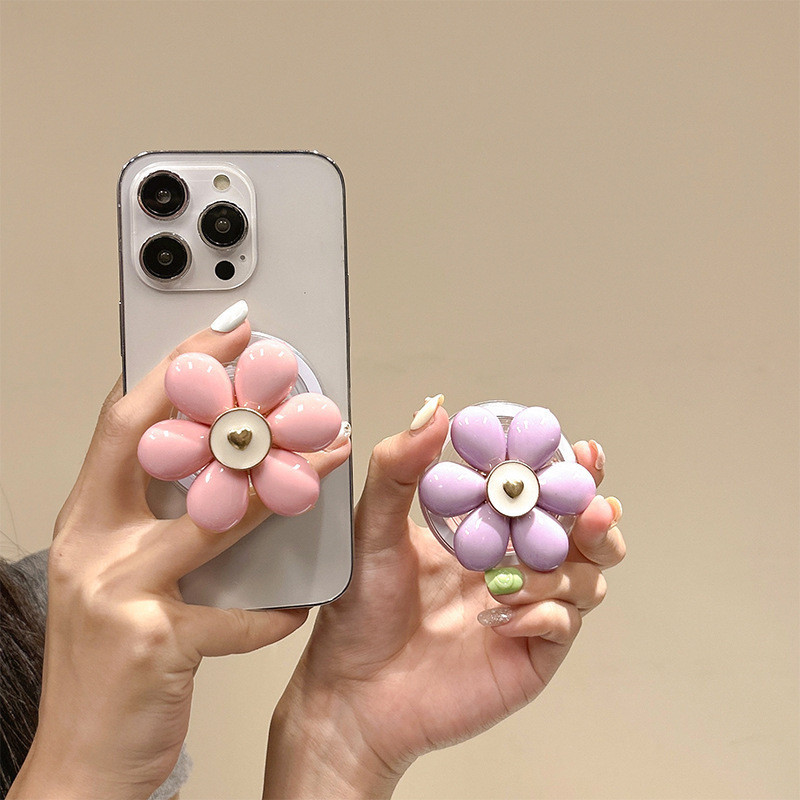 Màu 3D Hoa Tròn Ổ Cắm Từ Tính Giá Đỡ Điện Thoại Cho IPhone 16 15 14 Pro Max Có Thể Gập Lại Ring Grip Co Giãn Để Bàn Đứng
