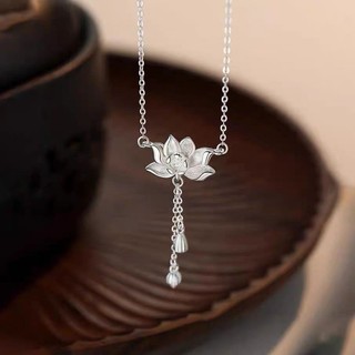 Vòng cổ hoa sen bạc S925 Trang sức thời trang đơn giản Quà tặng nữ