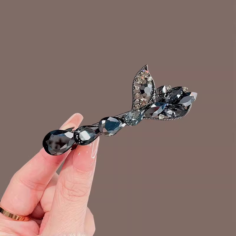 MAUROPOLI [Sẵn Sàng] Kẹp Tóc Đuôi Cá Pha Lê Obsidian Nữ Đầu Lưng Cao Cấp Nửa Đầu Kẹp Mũ Đội Đầu Kẹp Mùa Xuân Kẹp Bên Kẹp Tóc Top Kẹp Tóc