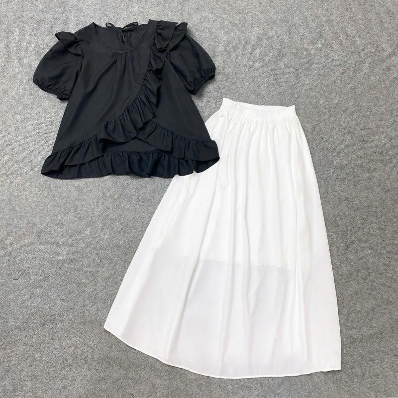 Set Áo Váy Bigsize 60-95kg Áo Babydoll Vạt Chéo Phối Chân Váy Dài Nàng Thơ Cho Nữ CÓ LẺ ÁO VÁY SM277- CV15