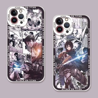 Ốp điện thoại Anime Attack on Titan cho iPhone16 / 15 / 14 / 13 / 12 / 11 / 16E / pro Max / X / 7 / 8 Vỏ mềm trong suốt di động khung màu ống kính trọn gói Vỏ bảo vệ chống sốc chống rơi