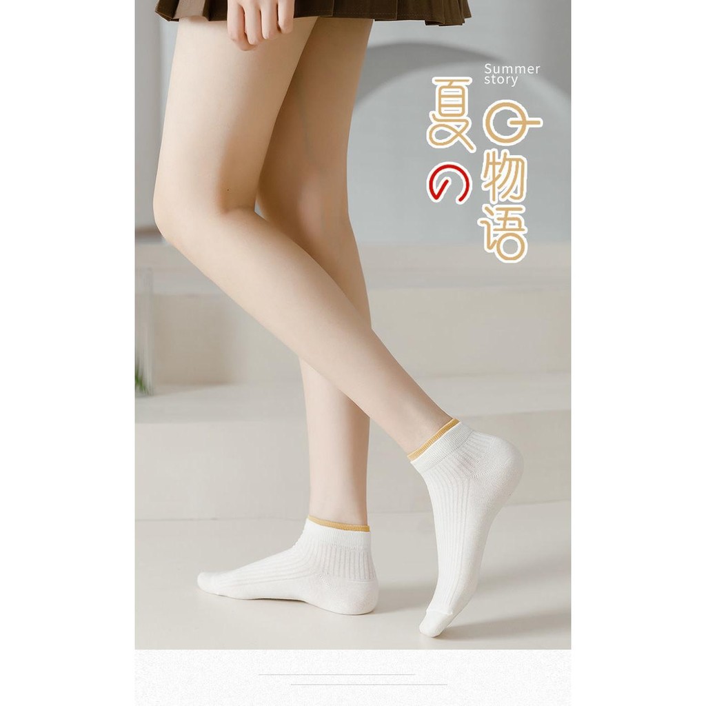 Tất Nữ Tất Trắng Phù Hợp Với Mùa Xuân Mùa Hè Hút Mồ Hôi Màu Trơn ins Hợp Thời Trang Thấp Tất Mùa Hè Mỏng Phong Cách Đơn Giản