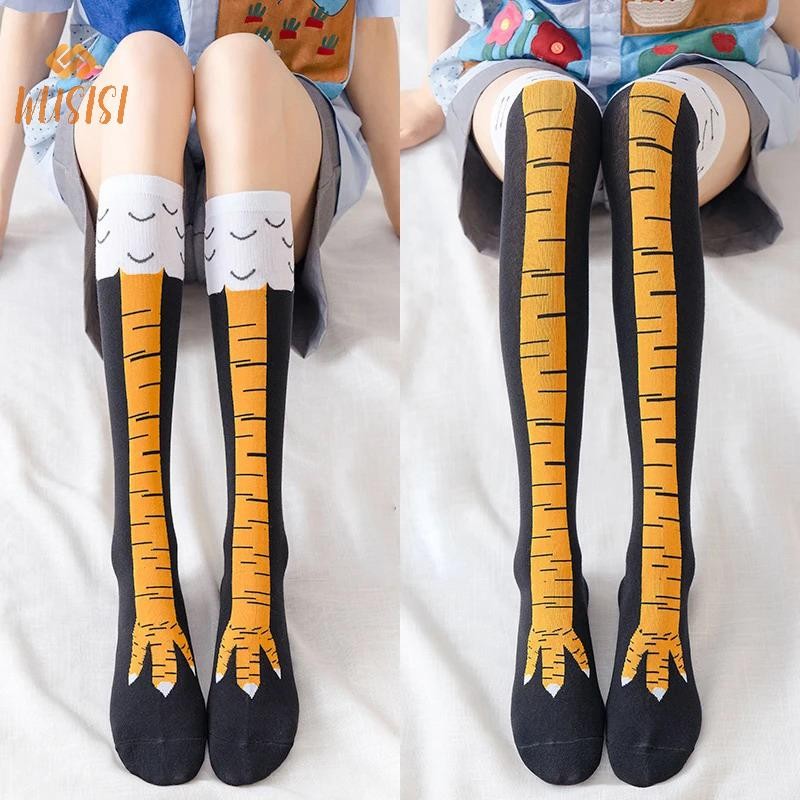 [WUSISI] Tất Chân Gà Chân Nữ Trên Đầu Gối Tất Dài Hoạt Hình Ngộ nghĩnh Cotton Gà Móng Vuốt Nữ 3D In Đùi Tất Cao MỚI