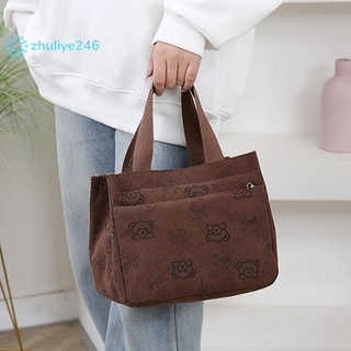 < zhuliye246 > Túi xách vải nhung in hình hoạt hình dễ thương Túi xách đa năng nhân viên văn phòng Bữa trưa Túi Tote Bento