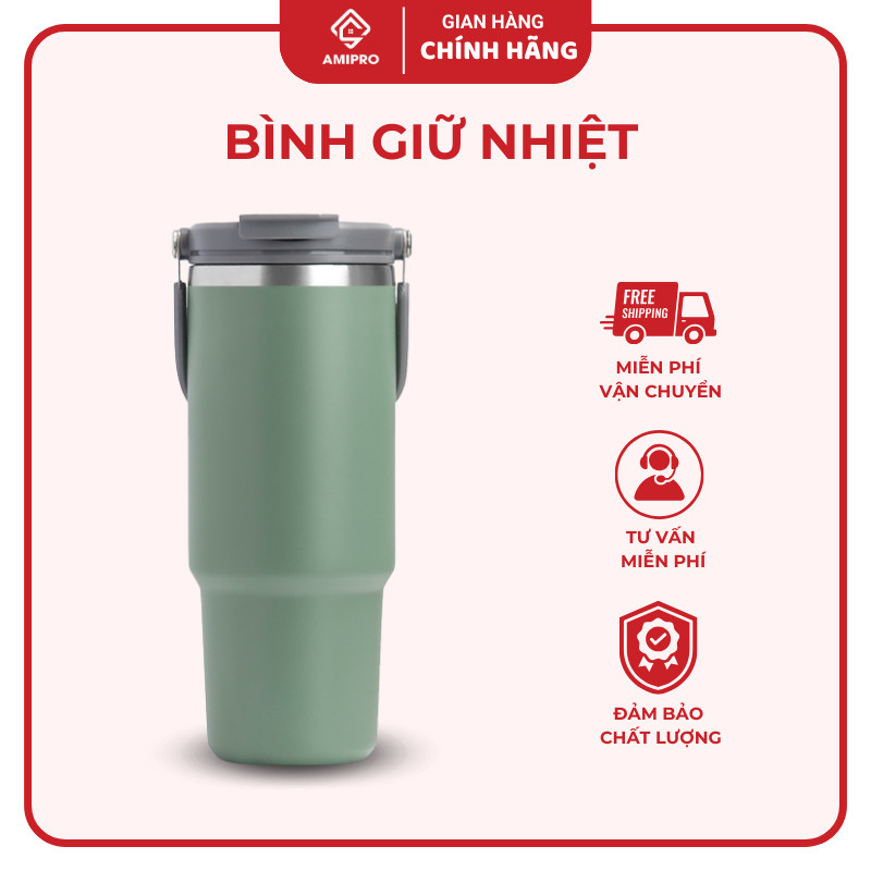 Bình Giữ Nhiệt AmiPro Inox Dung Tích 890ml, Có Quai Xách Tiện Lợi, Giữ Nhiệt Lên Đến 48H