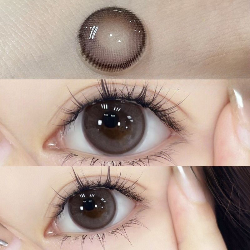 Set 2 Kính Áp Tròng Màu Đen contact lenses 0~-8.00 black len 14.5mm lens cận lens nâu bean black 021