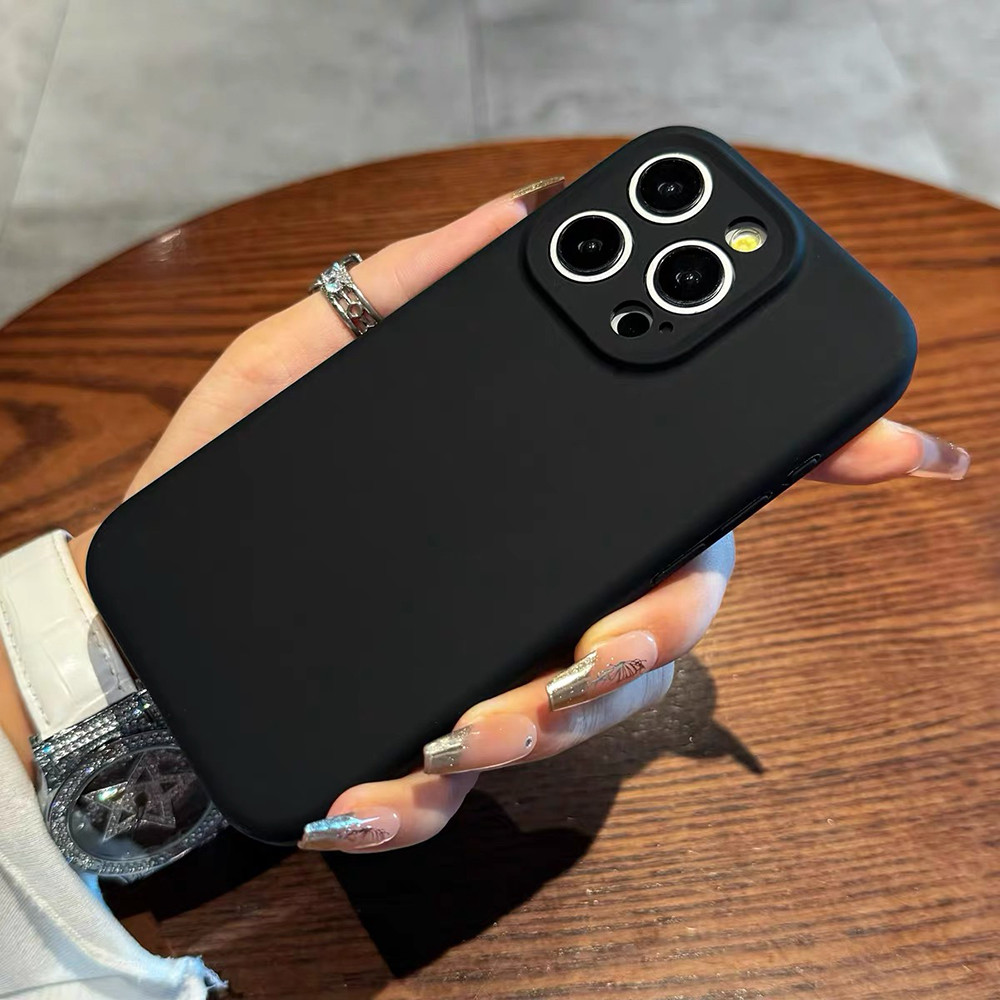 Ốp điện thoại bảo vệ ống kính chính xác bằng silicon lỏng màu đen cho iPhone 17 Pro Max 16 15 14 13 12 11 Pro Max Vỏ chống sốc