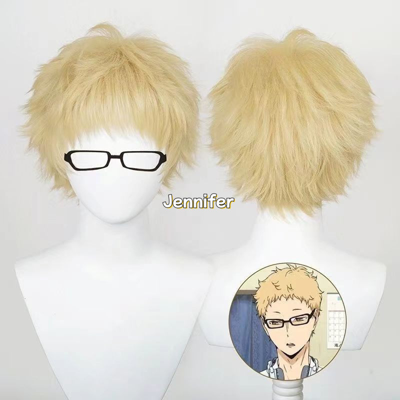 Anime Haikyuu!! Kei Tsukishima Cosplay Wig Short Light Golden Hair