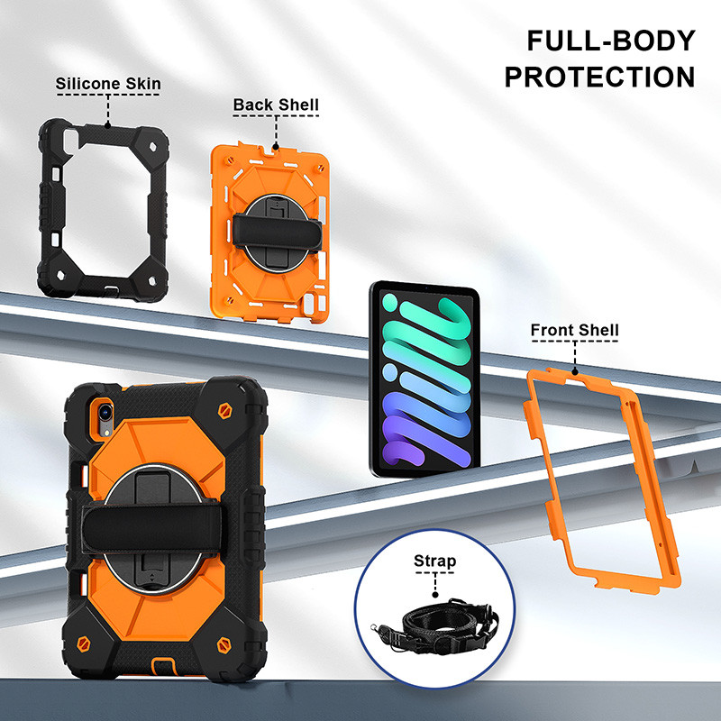 Ốp chống sốc 360° cho iPad Mini 6/7/8.3 inch (2024) kèm dây đeo tay xoay, hộp đựng máy tính bảng