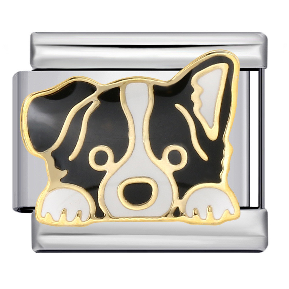 Dễ Thương Husky Corgi Collie Thú Cưng Chó Series Thép Titan Hàn Mạ Vàng Nhỏ Giọt Dầu Ý Mô Đun Vòng Tay