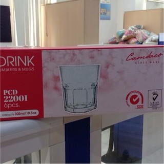 Hộp 6 Ly Thủy Tinh 8 Cạnh PCD22001 – Ly Uống Nước, Uống Bia, Cafe 305ml