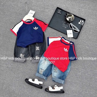 10-27kg Set áo das phối màu mix quần bò dài HP cho bé trai, quần áo bé trai