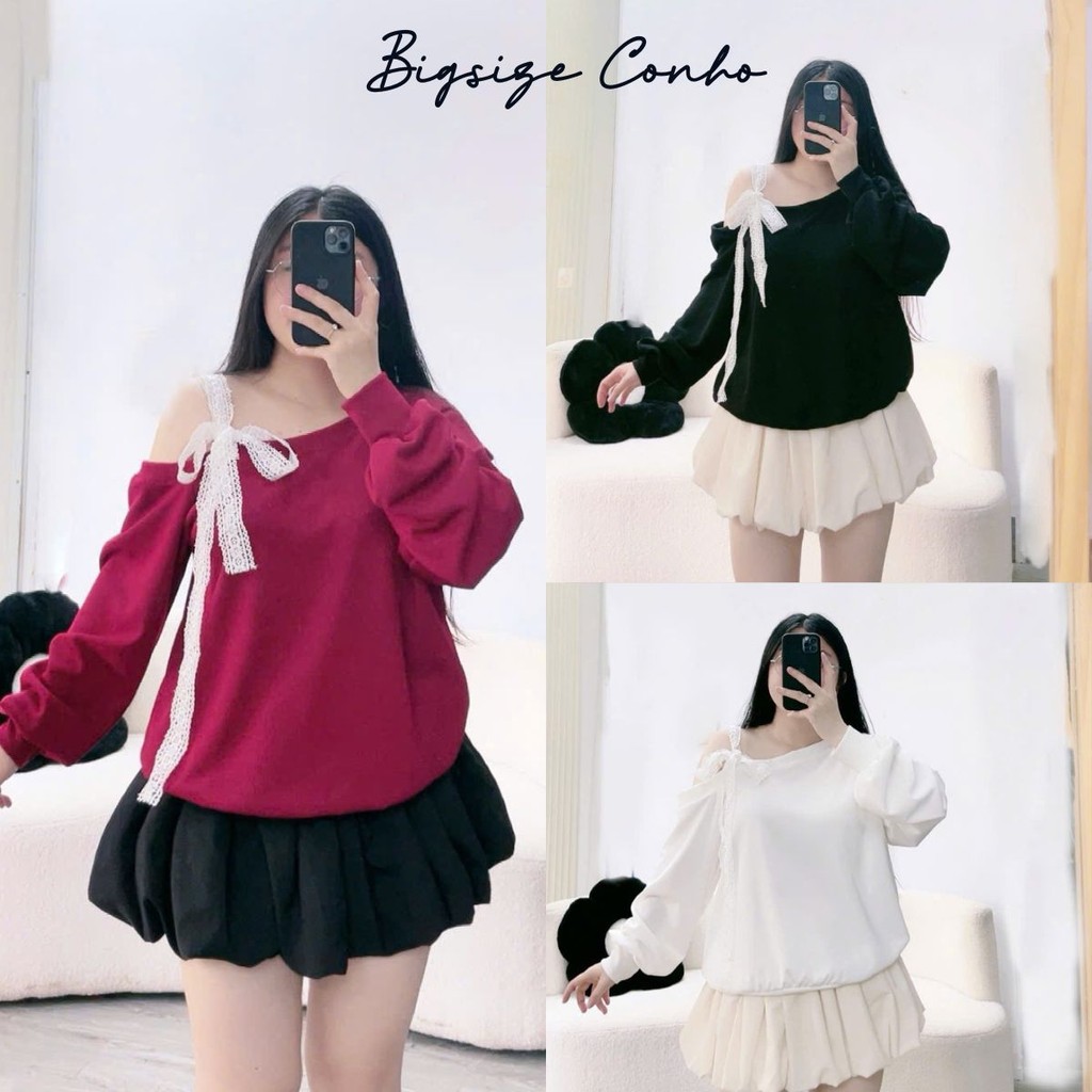Set Bộ Tiểu Thư Bigsize Áo Kiểu Trễ Vai Kèm Chân Váy Bí Cho Chubby Mặc Tết Noel SET931