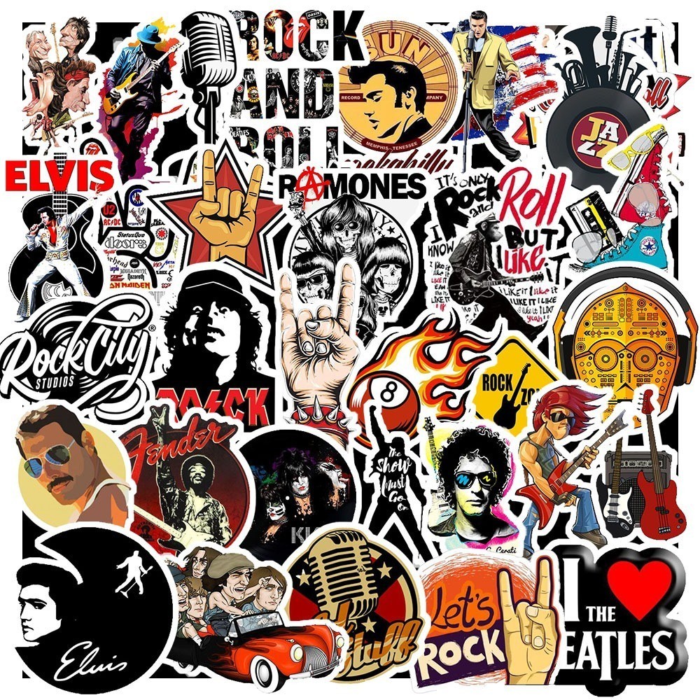 Hộp 50 Nhãn Dán Hình BĂNG NHẠC ROCK BAND – Decal Trang Trí Xe - Điện Thoại - Nón Bảo Hiểm Chống Nước