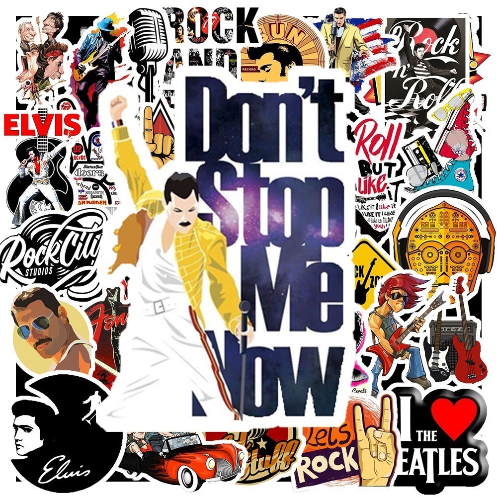 Hộp 50 Nhãn Dán Hình BĂNG NHẠC ROCK BAND – Decal Trang Trí Xe - Điện Thoại - Nón Bảo Hiểm Chống Nước