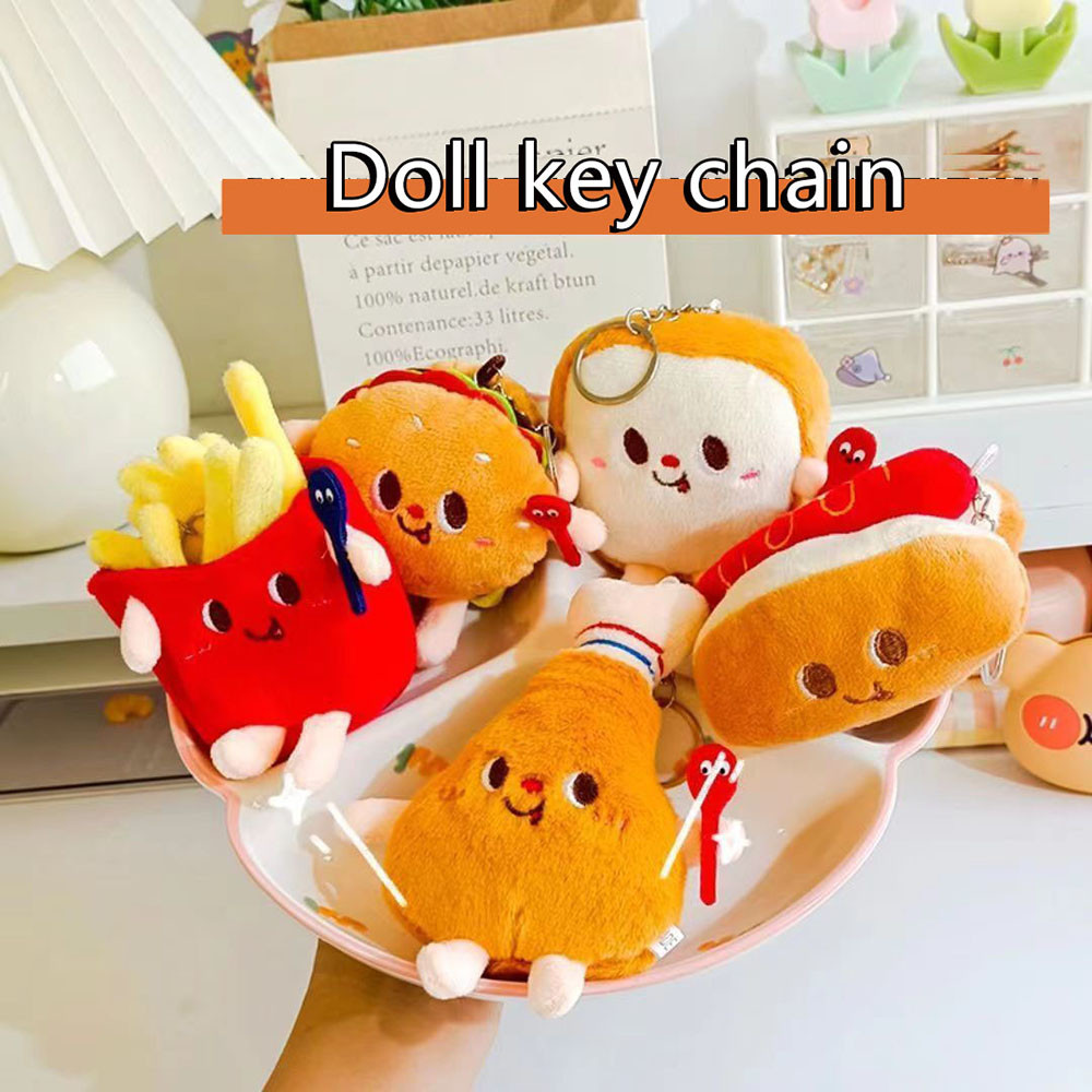 Móc Khóa Xe Trang Trí Chìa Khóa Búp Bê Mặt Dây Chuyền Ba Lô Sang Trọng Quà Tặng Cặp Đôi Sáng Tạo Khoai Tây Chiên Pháp Hình Burger Dễ Thương
