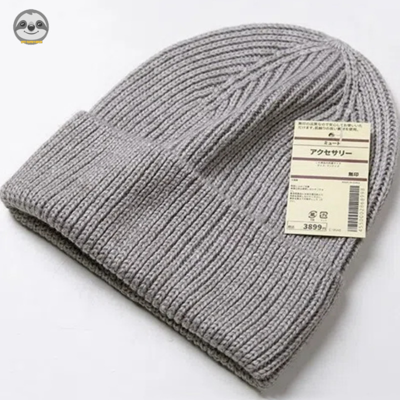 Phong cách Nhật Bản Phong cách Muji / Mũ dệt kim uốn cong Nhật Bản màu trơn / Mùa thu đông Mũ len mềm chống gió / Mũ len pha trộn chu vi đầu lớn